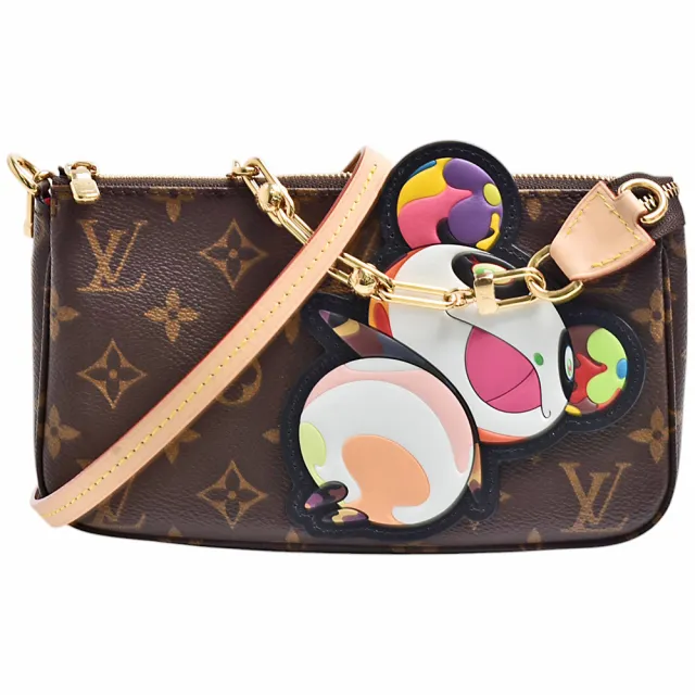 【Louis Vuitton 路易威登】M13440村上隆熊貓經典Pochette系列Monogram帆布手提/肩背腋下包