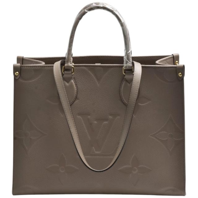 【Louis Vuitton 路易威登】M45607經典ONTHEGO MM Empreinte牛皮手提/肩背包(米色)