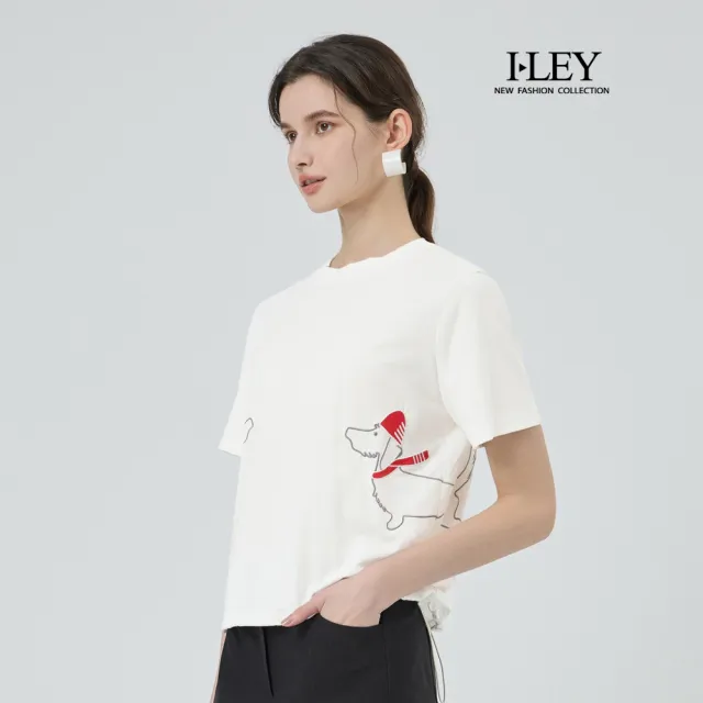 【ILEY 伊蕾】趣味狗狗縲縈寬鬆棉質上衣(白；M-XL；1252561203)