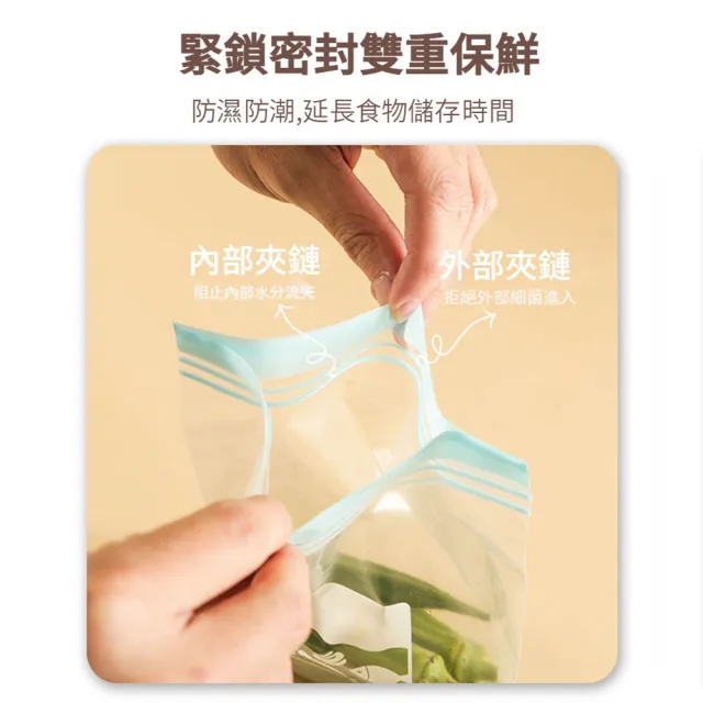 【ANTIAN】65入組 食品級矽膠雙鏈密封保鮮袋 抽取式保鮮冷藏密封袋 食品分裝袋(大號15+中號20+小號30只)