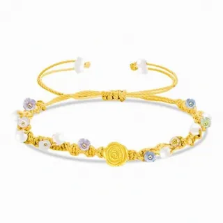 【Penny 珮妮】黃金999 迷你玫瑰彩繩 手鍊手繩4色可選(母親節 交換禮物 生日 情人節 尾牙 新年 結婚)