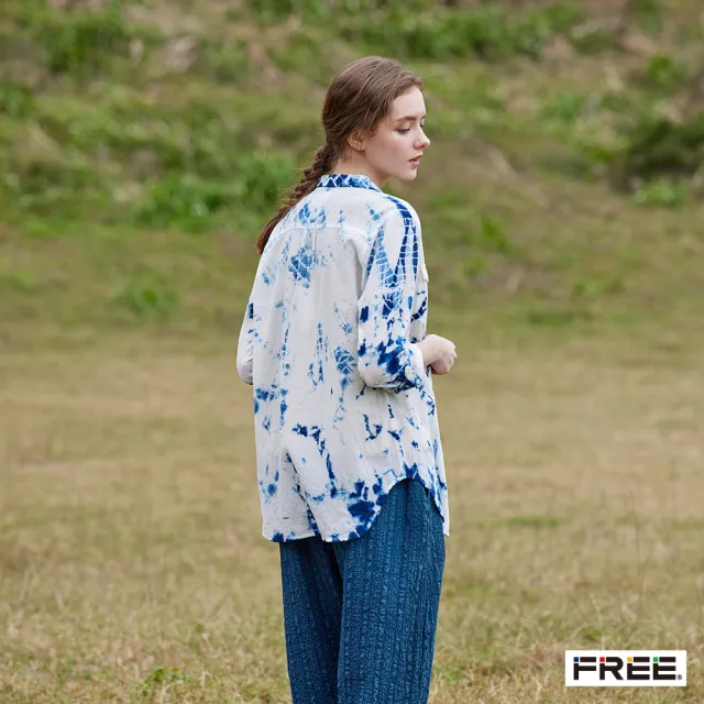 【FREE】free.藍染綁染口袋長袖襯衫(本白/藍色)