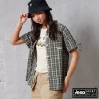 【JEEP】女裝 清新藍調格紋短袖襯衫(綠色)