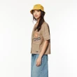 【JEEP】女裝 條紋趣味繡章短袖襯衫(卡其色)