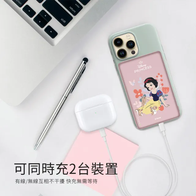 【Disney 迪士尼】20W 超薄磁吸無線充行動電源 5000mAh/P-159(米奇/三眼怪/維尼/小美人魚/灰姑娘/白雪公主)