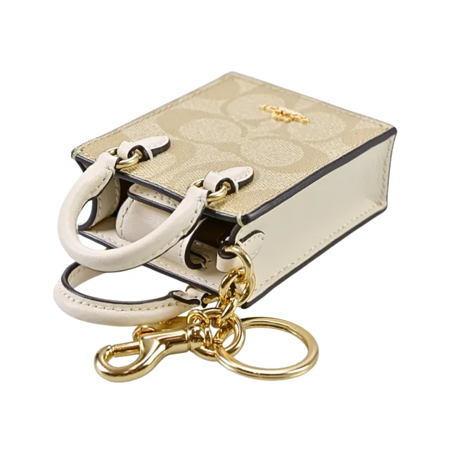 【COACH】C LOGO PVC 皮革MINI DYLAN托特包立體造型鑰匙圈掛飾(卡其/拼接米白)