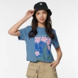 【JEEP】女裝 花卉塗鴉純棉短袖T恤(藍色)