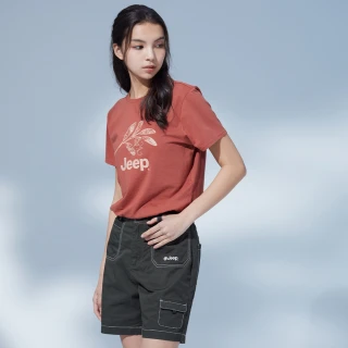 【JEEP】女裝 壓線剪裁多口袋短褲(綠色)