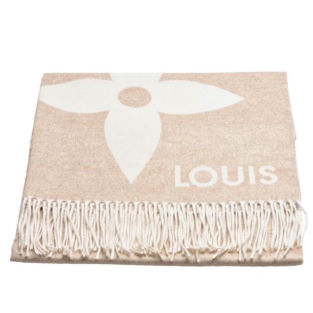 【Louis Vuitton 路易威登】LV M77855 經典THE ULTIMATE SHINE金銀線織花羊毛紡絲大披巾(米色)