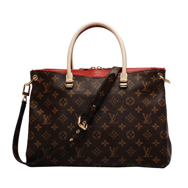 【Louis Vuitton 路易威登】M41175 Monogram Pallas拼接皮革手提/肩背包(櫻桃紅)