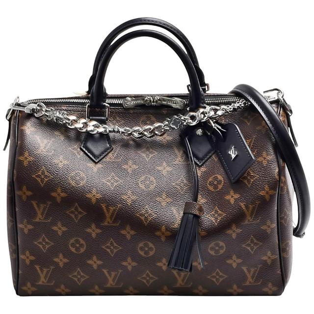 全新 LOUIS VUITTON 路易威登 M12243 經典 Speedy Soft 30 Dark 印花帆布兩用波士頓包，採用高質牛皮與帆布製成，咖啡色與黑色系選擇，配備原廠防塵袋、背帶、鍊帶、鎖頭與鑰匙，尺寸為30x17x21cm，適合日常出勤與輕便出遊，拉鍊式開口設計，內有1個內袋，法國製造，來自歐洲，女性使用設計。