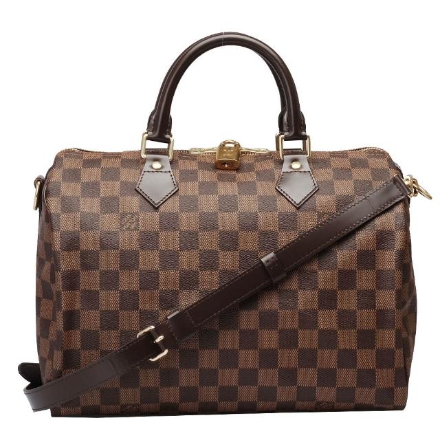 【Louis Vuitton 路易威登】N41368 經典Damier棋盤格SPEEDY 25 手提/斜背波士頓包(咖啡)