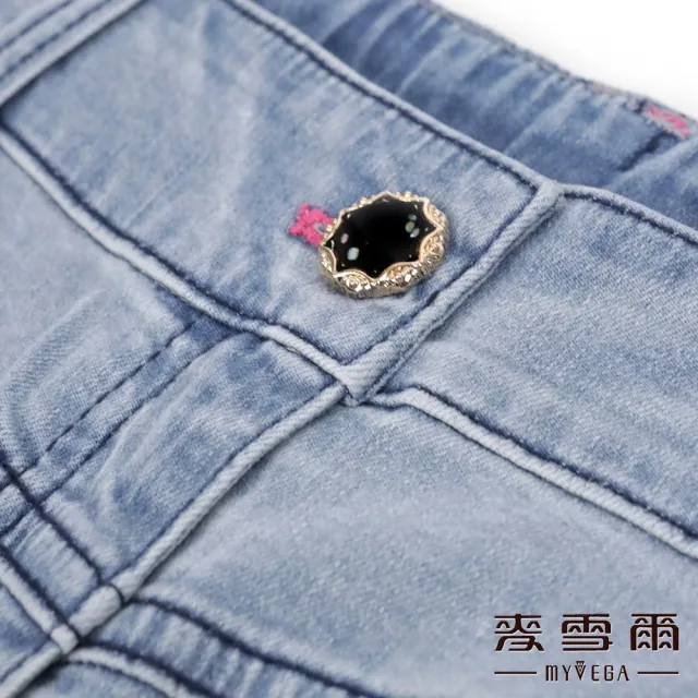 【MYVEGA 麥雪爾】高含棉標籤牛仔短褲-藍
