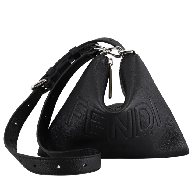【FENDI 芬迪】FF Afte 經典LOGO壓印荔枝牛皮秀包斜背包(黑)