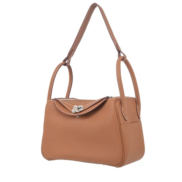 【Hermes 愛馬仕】Lindy 26CM K刻 T/C牛皮兩用包(37駝色/銀釦)