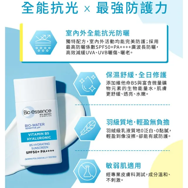【Bio-essence 碧歐斯】BIO水感舒緩B5全能抗光防曬乳SPF50+PA++++40ml