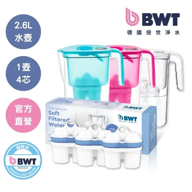 【BWT 德國倍世】2.6L VIDA樂樂濾水壺＋鎂離子1入＋超軟水3入(共1壺4芯)