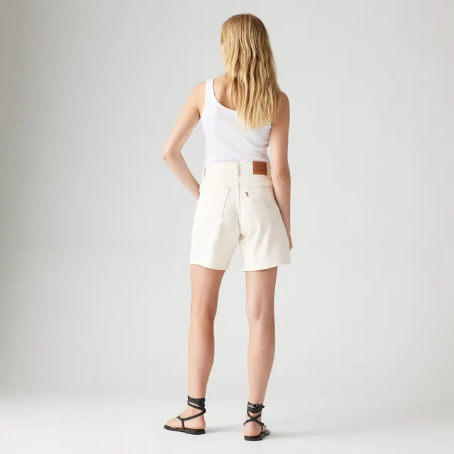 【LEVIS】女款 Baggy中腰膝上寬鬆直筒丹寧牛仔短褲 熱賣單品 A9311-0007