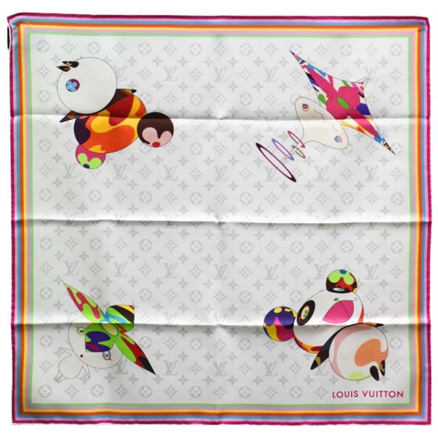 LV LOUIS VUITTON路易威登 M96273 村上隆 TM Monogram Superflat Characters 70 方巾/絲巾