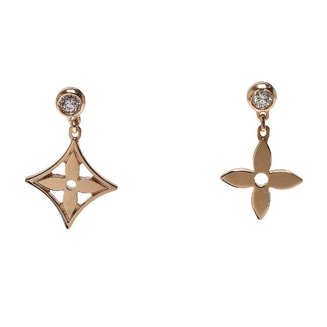 LV LOUIS VUITTON路易威登 Q96169 飾品 經典 IDYLLE BLOSSOM 鑽石鑲飾 18K 金不對稱穿式耳環