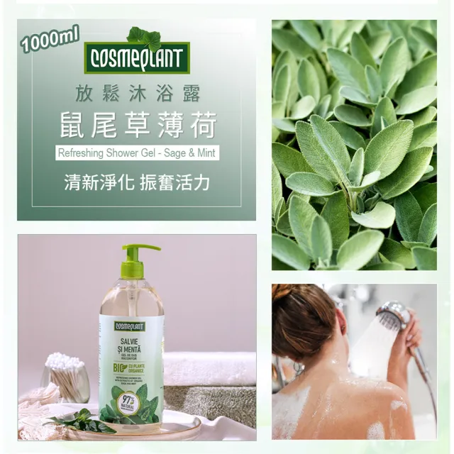 【摩爾多瓦COSMEPLANT】任選6入大容量沐浴露1000ml(馬鞭草清新/鼠尾草放鬆/金合歡柔嫩)