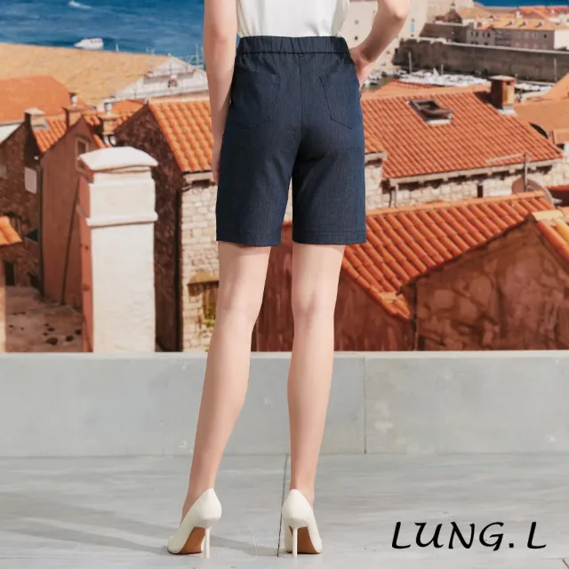 【LUNG.L 林佳樺】LS06E 深藍色二邊異造型五分仿牛仔短褲(春夏新品)