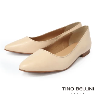 【TINO BELLINI 貝里尼】義大利進口素面尖頭平底鞋FSBT012A-3(米色)