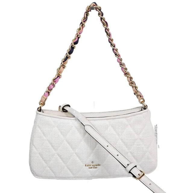 【KATE SPADE】新款 小香風菱格紋 布面 肩背斜背包(贈原廠紙袋紙盒送禮)