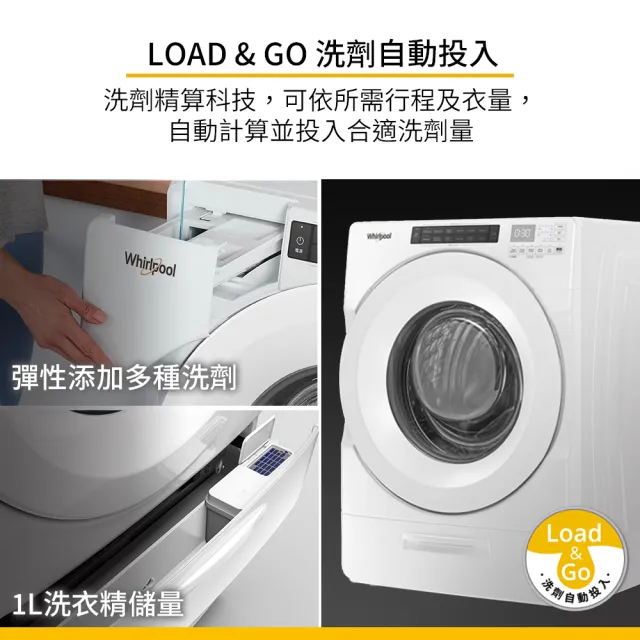 【Whirlpool 惠而浦】家電快配17公斤◆Load&Go變頻滾筒洗衣機(8TWFW5620HW)