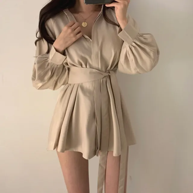 【D.studio】韓版氣質顯瘦綁帶設計感洋裝(套裝連身裙長袖上衣女裝 衣服 顯瘦上衣長袖t恤冬裝連衣裙 S216)