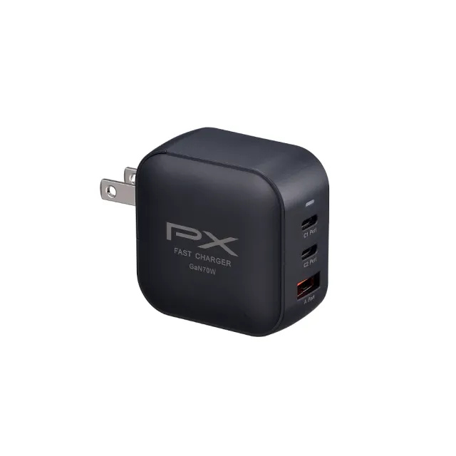 【PX 大通】★PWC-7012B/W 70W氮化鎵GaN PD3.0 3孔快充充電頭 黑色/白色(TYPE-C+USB-A)