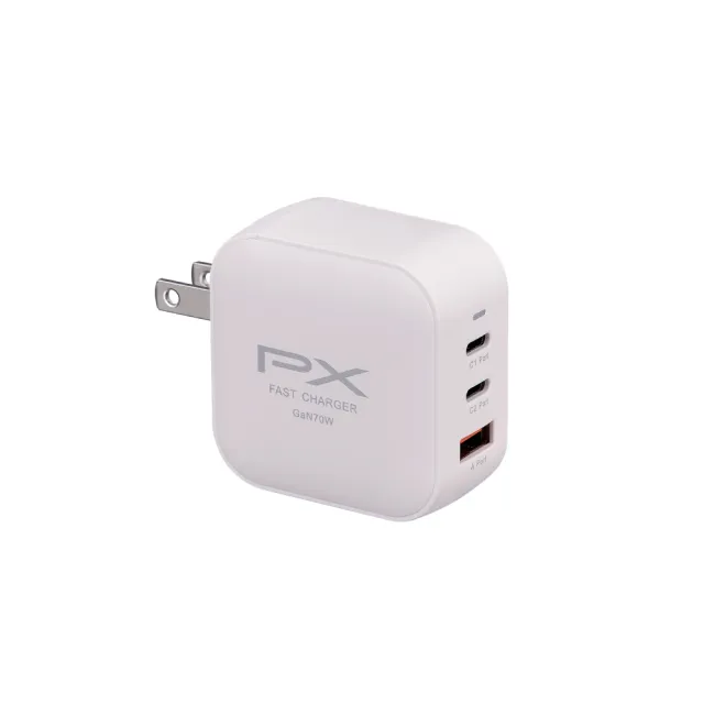 【PX 大通】★PWC-7012B/W 70W氮化鎵GaN PD3.0 3孔快充充電頭 黑色/白色(TYPE-C+USB-A)