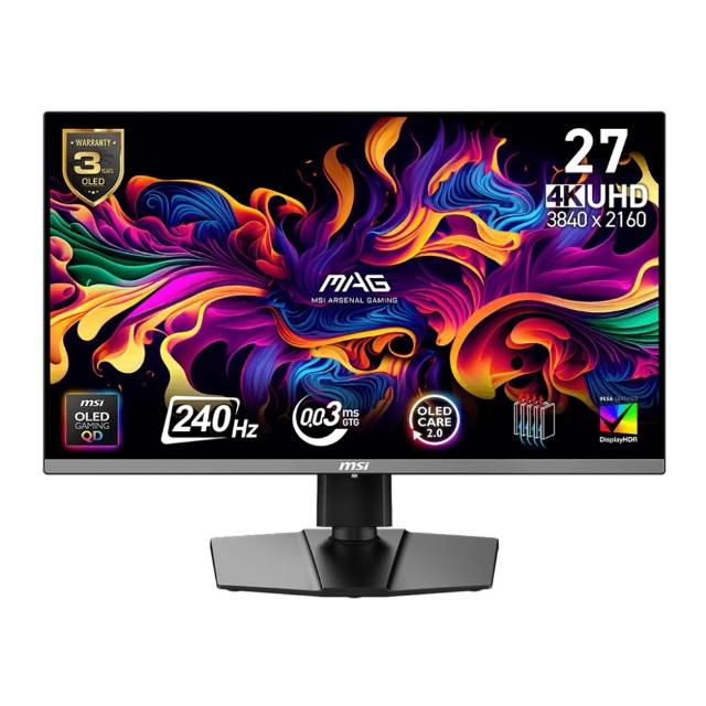 【MSI 微星】MAG 272UP QD-OLED X24 27型 240Hz 4K電競螢幕(0.03ms/HDR/QD-OLED)