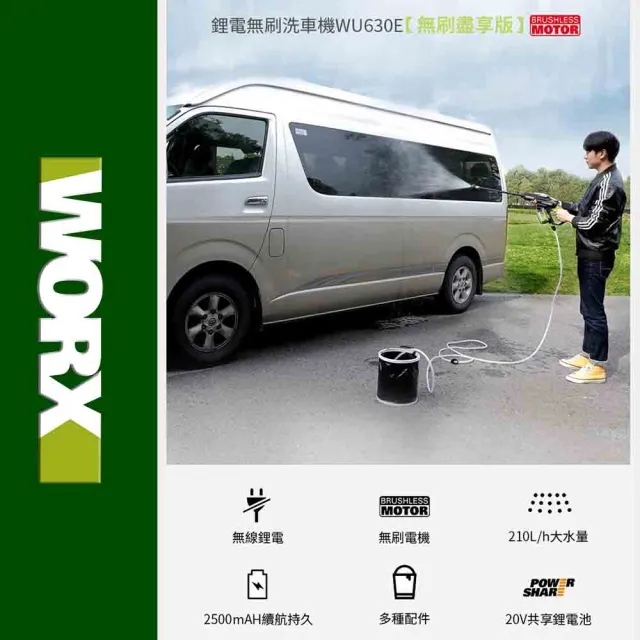 【WORX 威克士】20V 鋰電無刷高壓清洗機 WU630.6(清洗機 洗車槍 沖洗 無刷 高壓清洗槍  無碳刷高壓水槍)