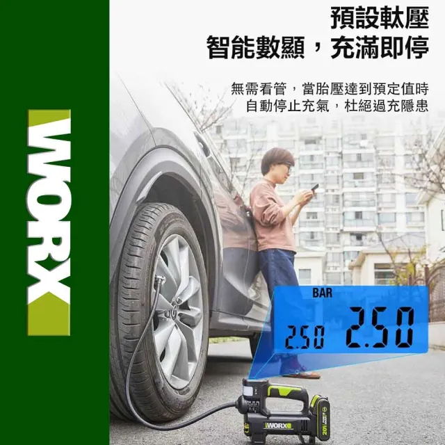 【WORX 威克士】20V 高壓打氣泵 WU092.5(打氣機 打氣泵 充氣泵 雙缸 鋰電 高壓打氣機 鋰電雙缸高壓打氣機)