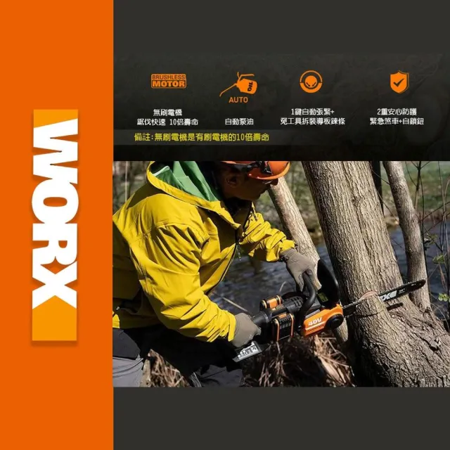 【WORX 威克士】40V 30CM 鋰電鏈鋸機 WG384E.9(鏈鋸機  切割機 電動鏈鋸  無刷鋰電鏈鋸機)