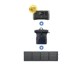 【ECOFLOW】安心備電包-RIVER 2 +60W太陽能板 +後背包 組合(戶外電源 防颱必備 停電神器)