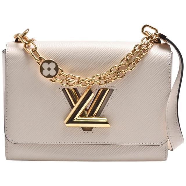 【Louis Vuitton 路易威登】M59403 TWIST MM系列經典EPI水波紋LOGO轉釦牛皮手提/肩背包(石英白色)
