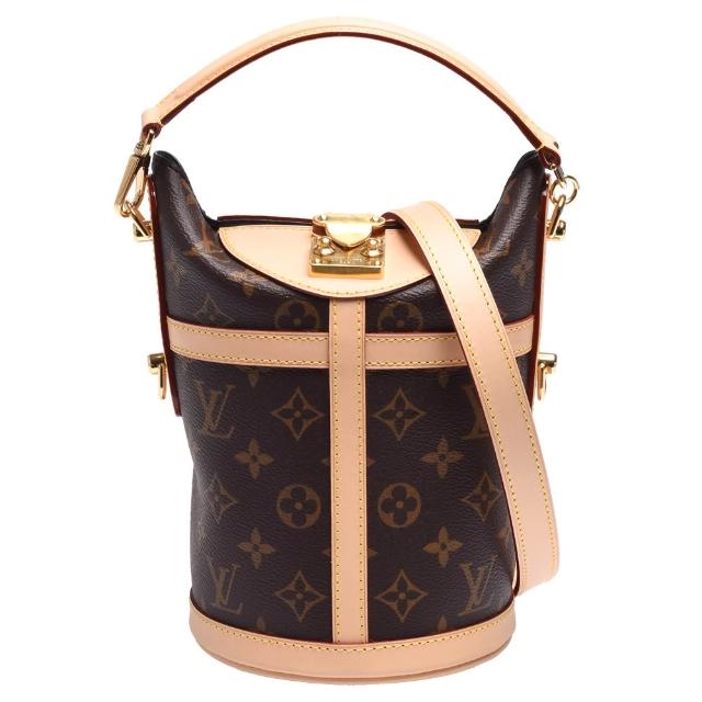 LV LOUIS VUITTON路易威登 M43587 經典 DUFFLE 系列 Monogram 帆布印花牛皮鑲飾手提/斜背水桶包