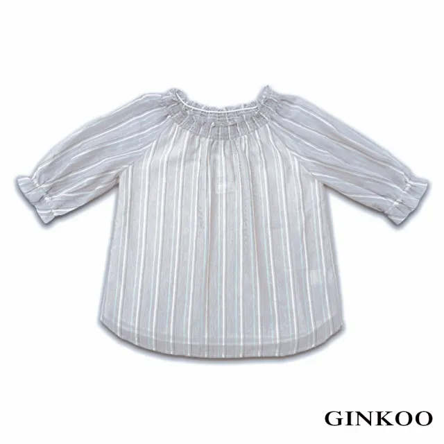 【GINKOO 俊克】領口久帶絲條紋上衣