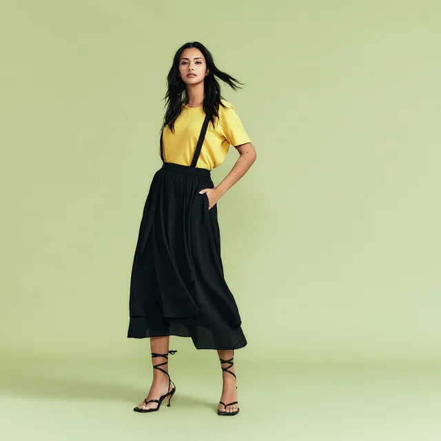 【ICHE 衣哲】Cop.Copine法式輕時尚飄逸層次拼接設計吊帶裙