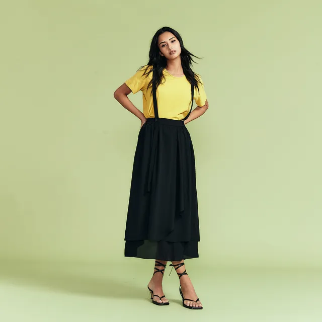 【ICHE 衣哲】Cop.Copine法式輕時尚飄逸層次拼接設計吊帶裙