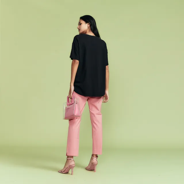 【ICHE 衣哲】Copine法式設計格紋印花拼接五分袖造型上衣