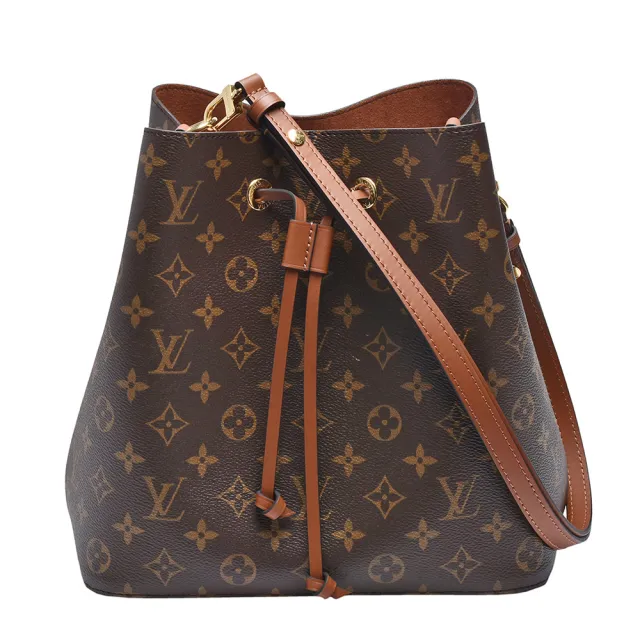 【Louis Vuitton 路易威登】M44887 Neonoe系列Monogram帆布印花牛皮鑲飾束口斜背/肩背水桶包(焦糖色)