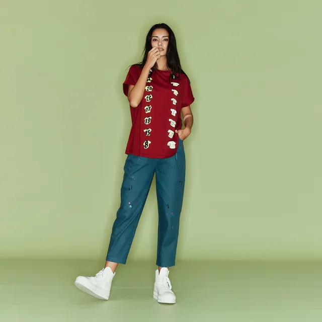 【ICHE 衣哲】Cop.Copine法式設計3D立體抓摺五分袖印花造型上衣(兩色)