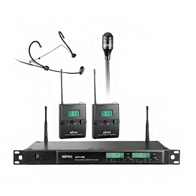 【MIPRO】ACT-35B 配1頭戴式麥克風+1領夾式麥克風+2發射器(UHF類比1U雙頻道接收機)