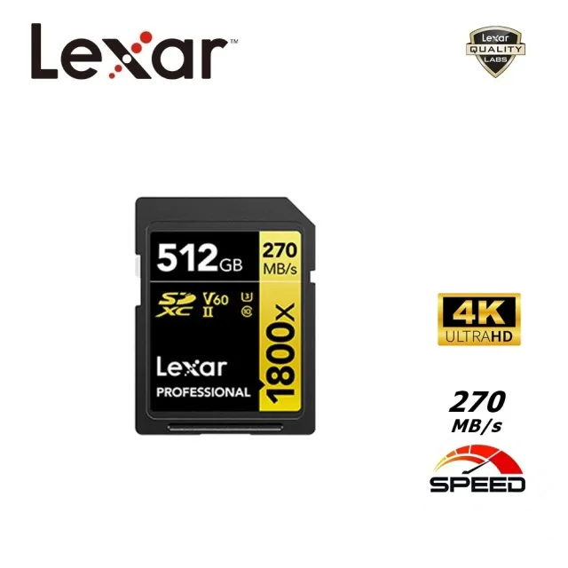 【Lexar 雷克沙】專業版 512GB Professional 1800x SDXD UHS-II 記憶卡 Gold系列(270 MB/s  終身有限保固)