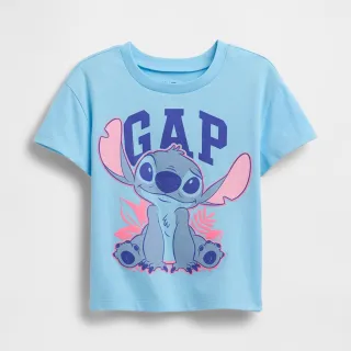 【GAP】女幼童裝 Gap x Disney迪士尼聯名 Logo純棉史迪奇印花圓領短袖T恤-淺藍色(768908)