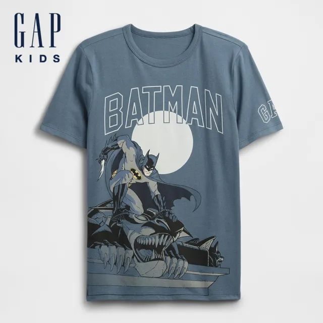 【GAP】男童裝 Logo純棉印花圓領短袖T恤-灰藍色(824037)