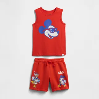 【GAP】男幼童裝 Gap x Disney迪士尼聯名 Logo印花圓領無袖短褲家居套裝-紅色(769393)